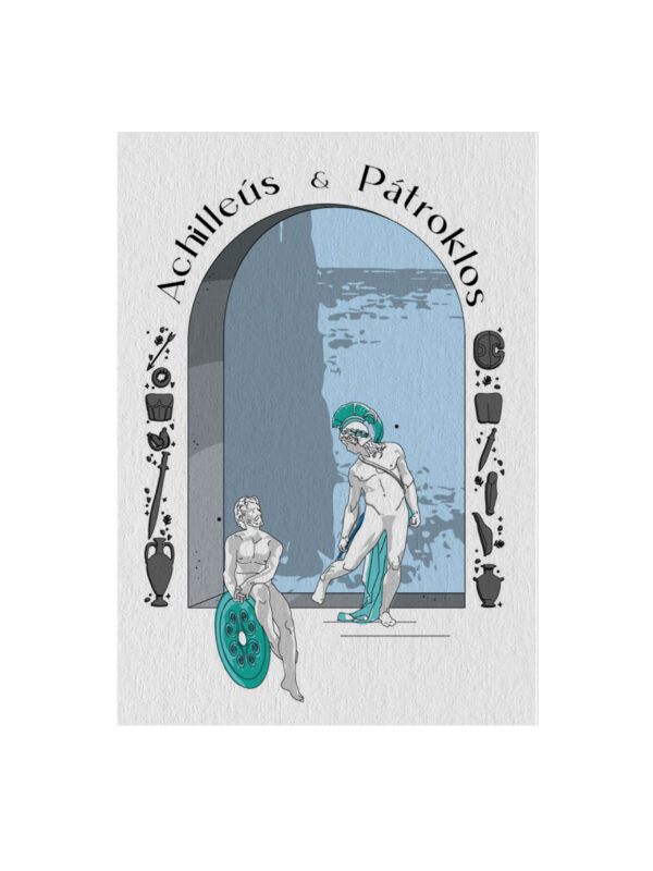 Achilleus and Patroklos Card Postal Modern Mythology Blue Love Artually