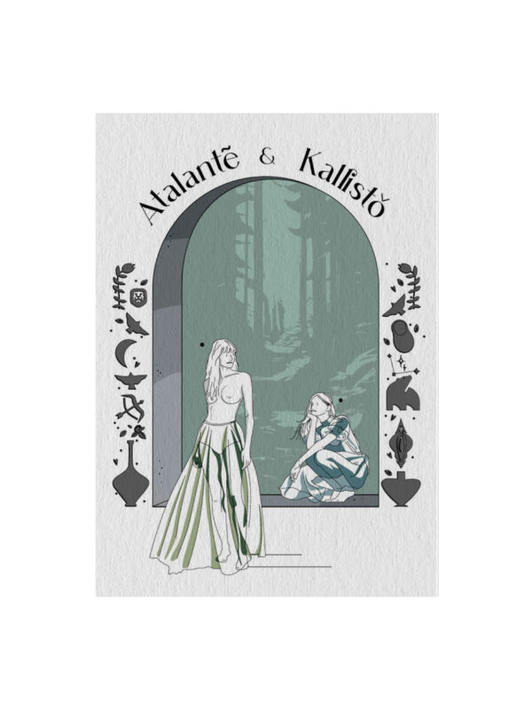 Atalante-Kallisto-Card-Front Atalante and Kallisto Card Postal Modern Mythology Green Love Artually