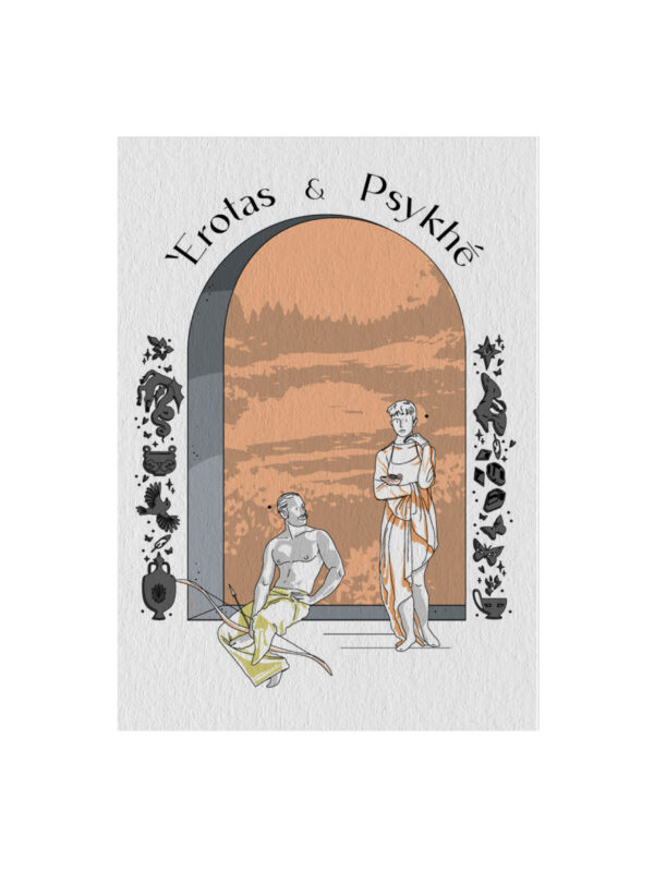 Eros-Psyche-Front-View Eros and Psyche Card Postal Modern Mythology Orange Love Artually