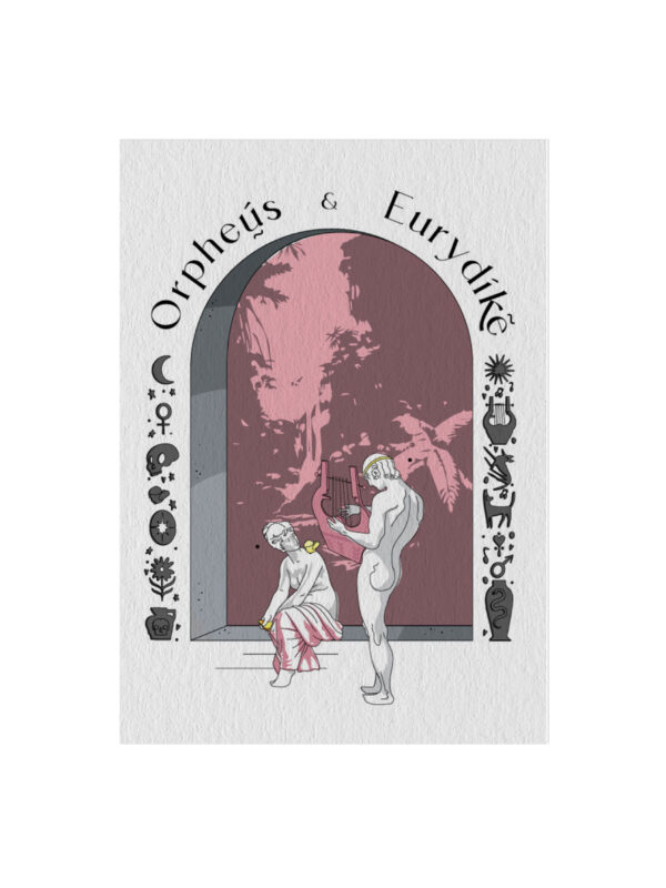Orpheus-Eurydike-Front Orpheus and Eurydike Card Postal Modern Mythology Pink Love Artually