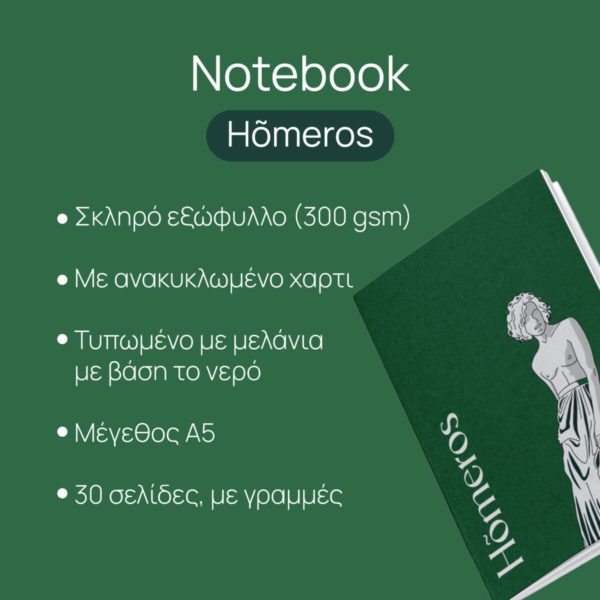 Open notebook Homeros interior recycled pages travel notes