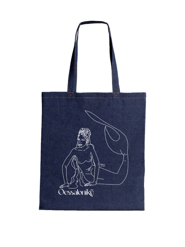 Thessaloniki-Denim-Tote-Main Denim Tote Bag Thessaloniki Mermaid Legend Aegean Indigo Love Artually