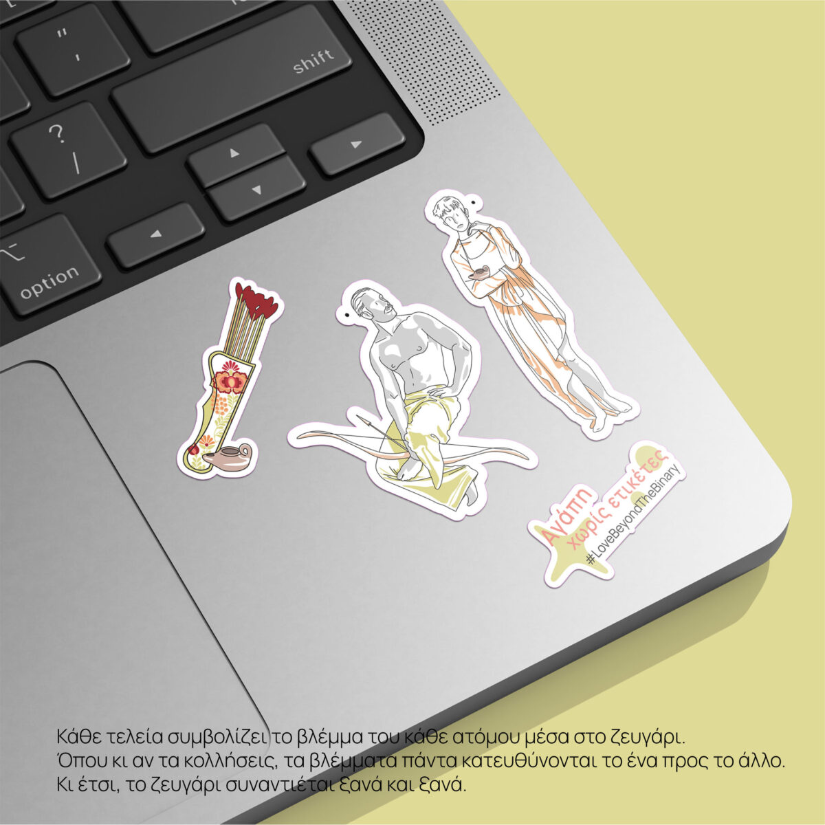 Lifestyle shot stickers Eros and Psyche on a smartphone case