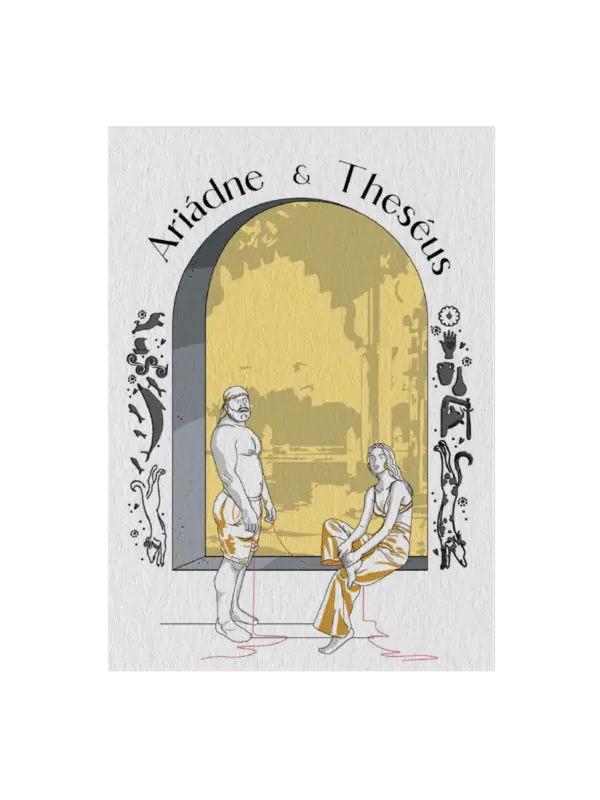 Theseus and Ariadne Card Postal Modern Mythology Yellow Love Artually