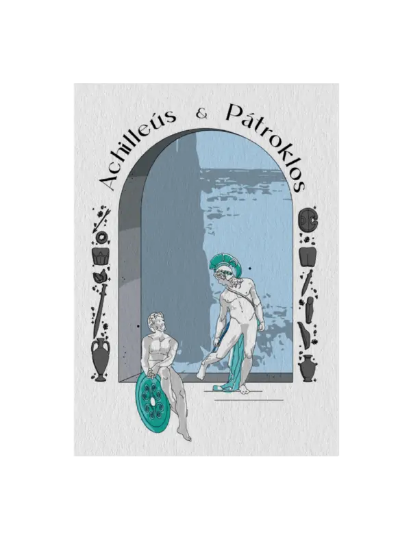 Achilleus and Patroklos Card Postal Modern Mythology Blue Love Artually