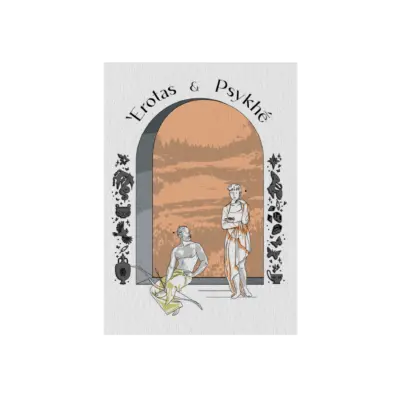 Eros-Psyche-Front-View Eros and Psyche Card Postal Modern Mythology Orange Love Artually