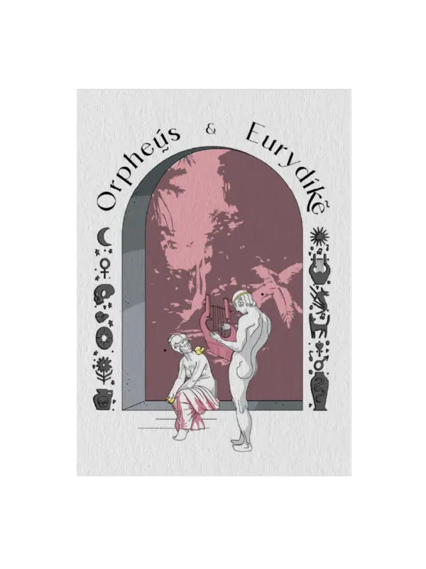 Orpheus and Eurydike Card Postal Modern Mythology Pink Love Artually