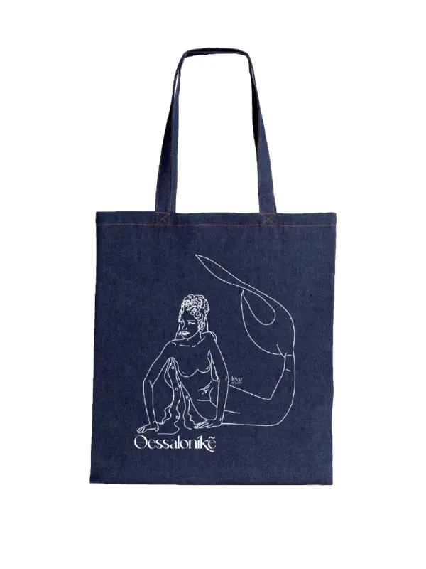 Denim Tote Bag Thessaloniki Mermaid Legend Aegean Indigo Love Artually