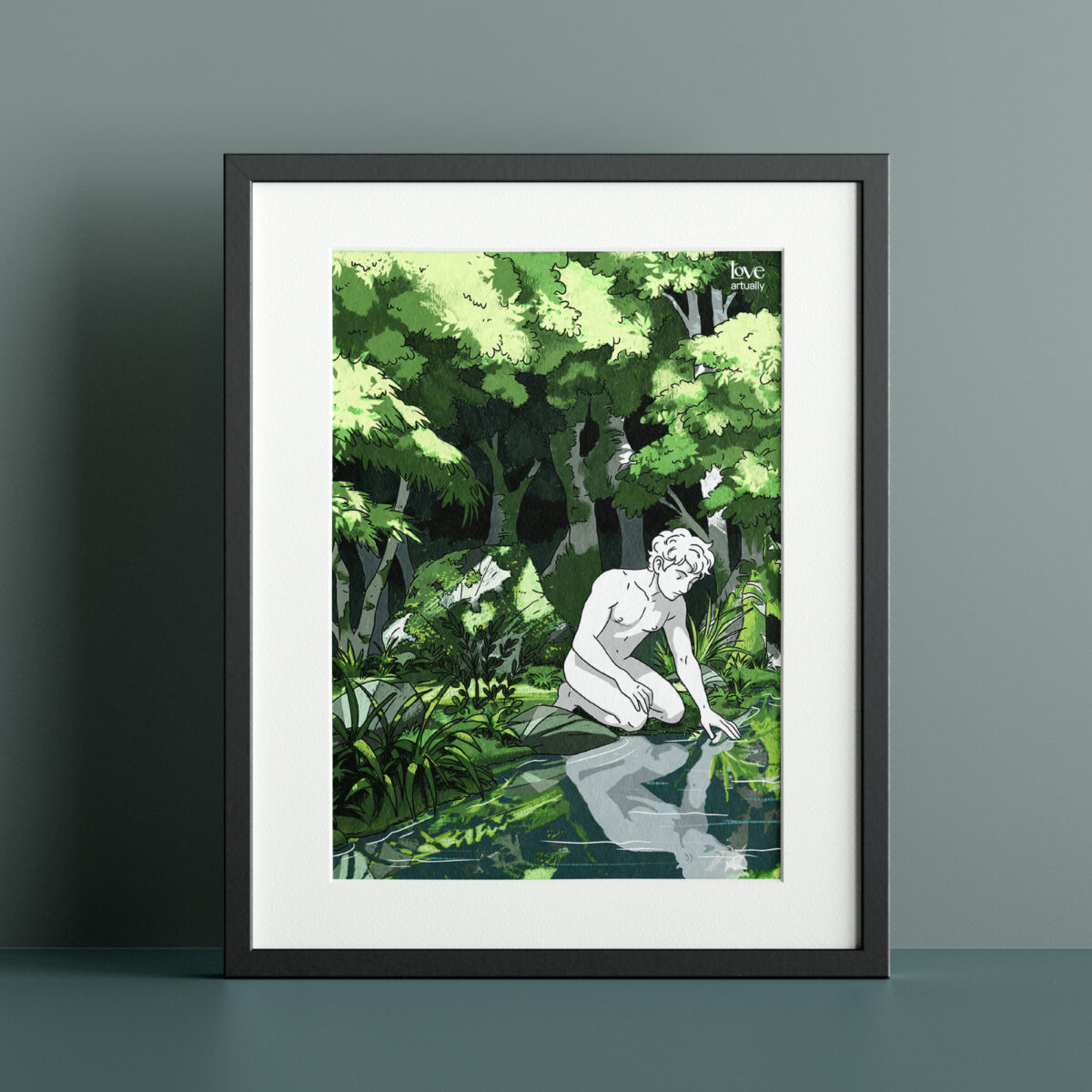 Modern Myths Narcissus Illustration close up water reflection