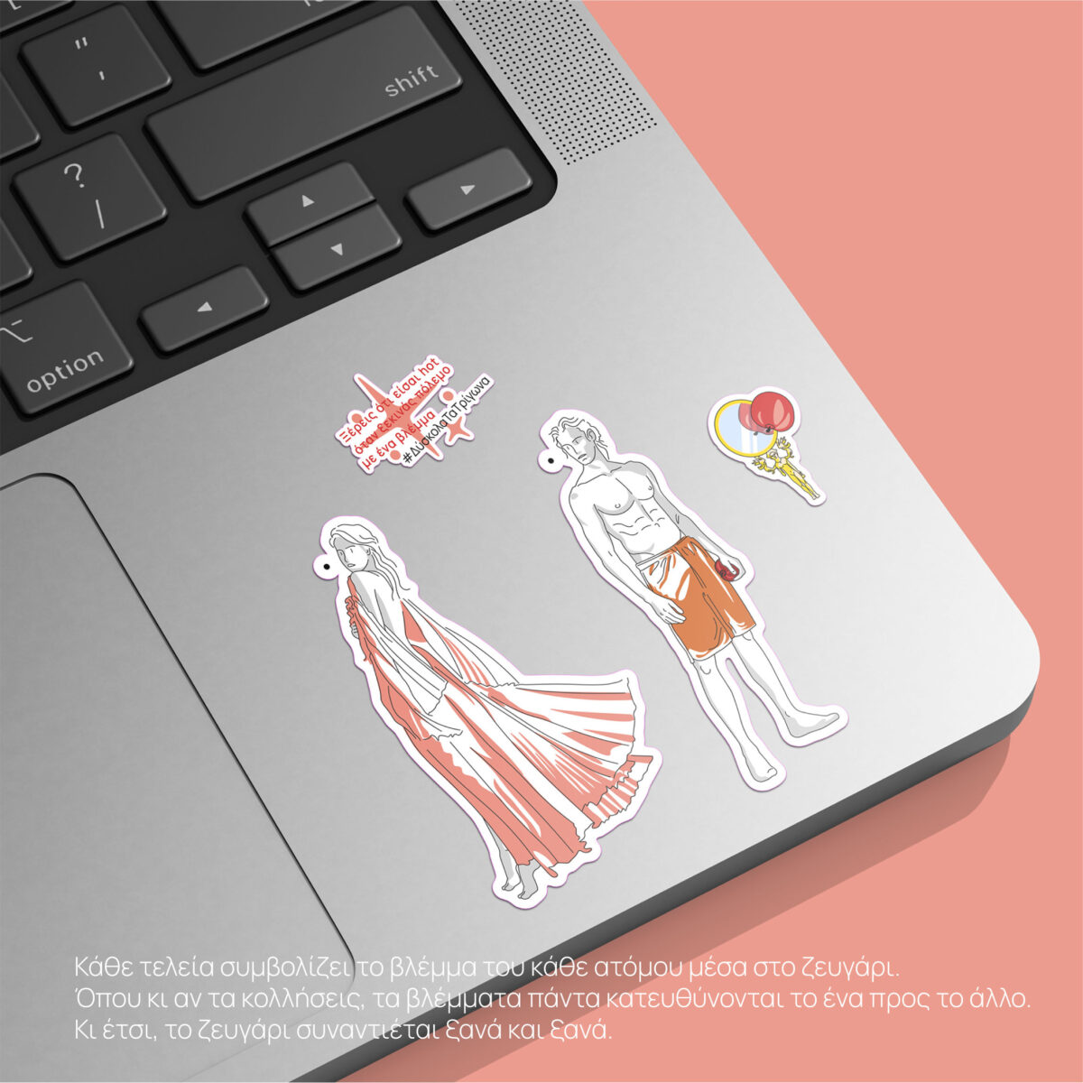 Lifestyle shot Helen and Paris stickers on a smartphone case